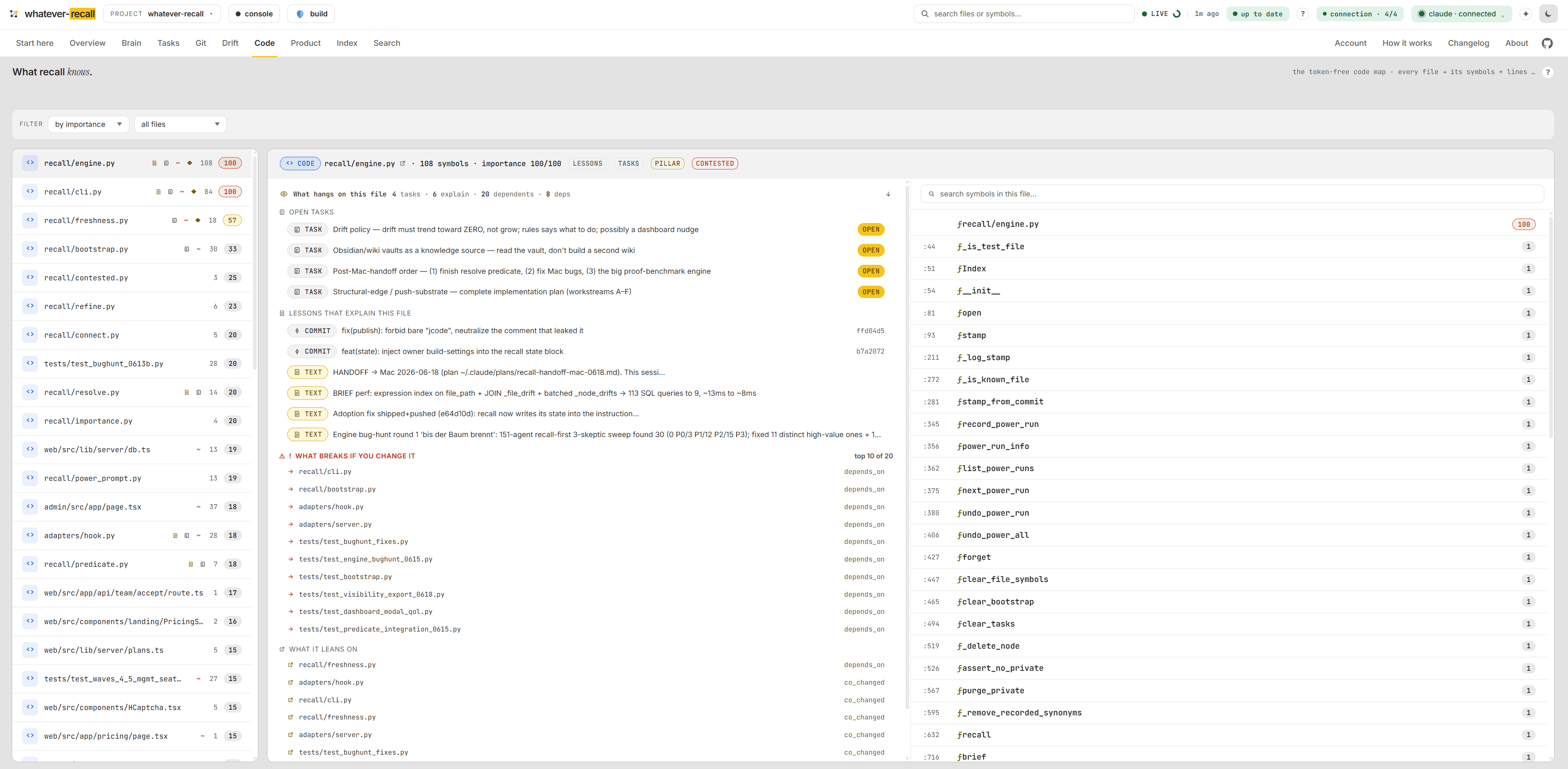 The wiring in your code. — the Code view of the recall dashboard (screen 14 of 15)